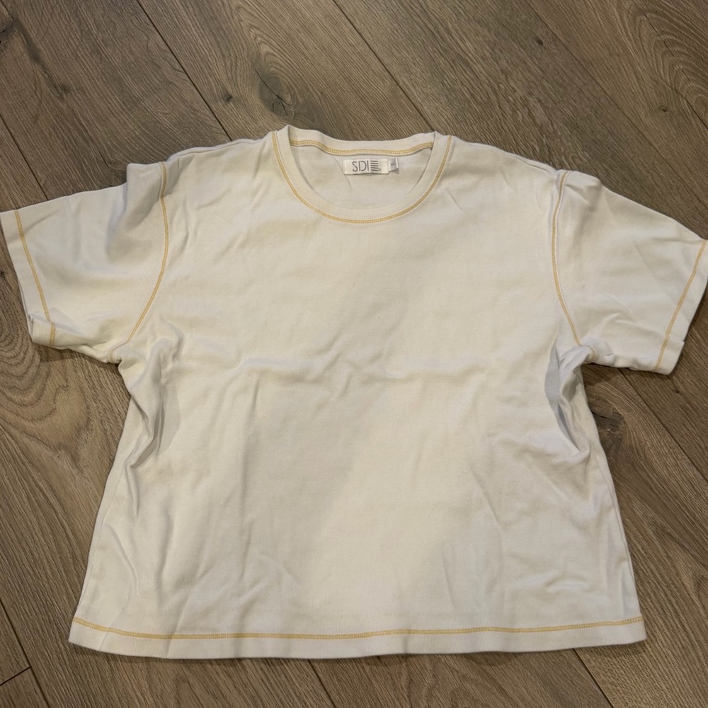 SDI White Tee with Yellow Orange Contrast Stitching